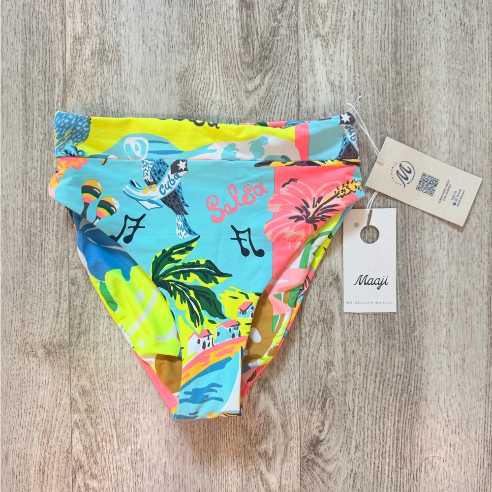 Maaji Yellow and Blue Tropical, Reversible Bikini Bottom